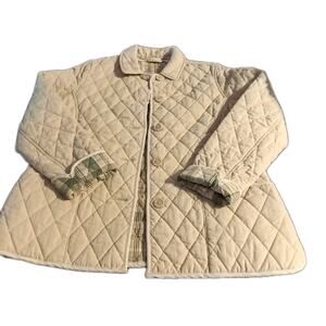 Vintage LL Bean Quilted Khaki Plaid Insulated Barn Coat Size Small